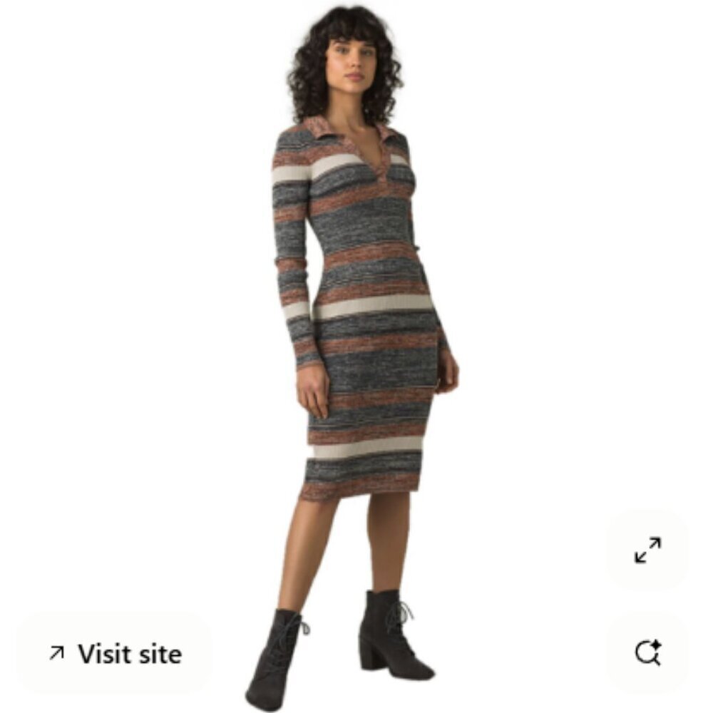 Prana Striped Knit Midi Dress Long Sleeve Bodycon Size M